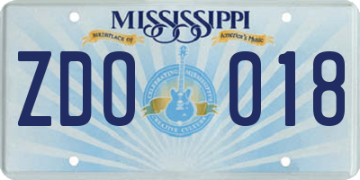 MS license plate ZDO018