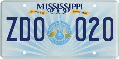 MS license plate ZDO020