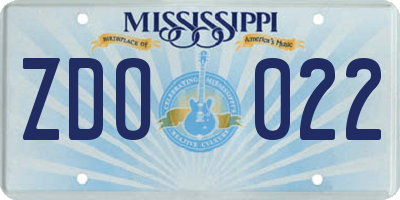 MS license plate ZDO022