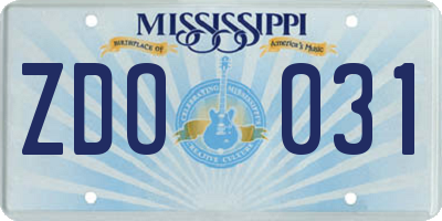 MS license plate ZDO031