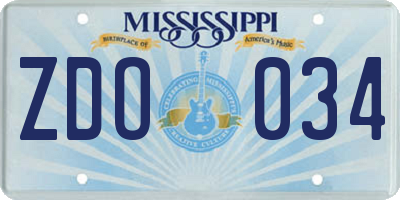 MS license plate ZDO034