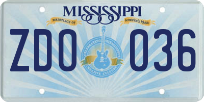 MS license plate ZDO036