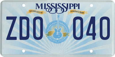 MS license plate ZDO040