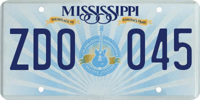 MS license plate ZDO045