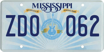 MS license plate ZDO062