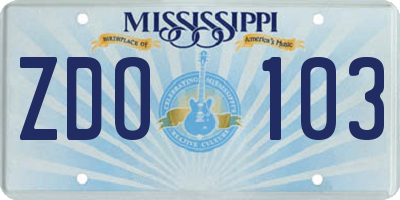 MS license plate ZDO103