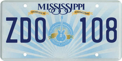 MS license plate ZDO108