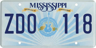 MS license plate ZDO118