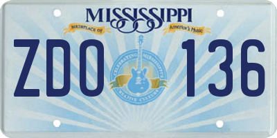 MS license plate ZDO136