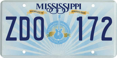 MS license plate ZDO172