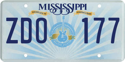 MS license plate ZDO177