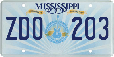 MS license plate ZDO203