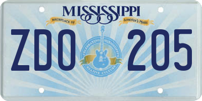MS license plate ZDO205