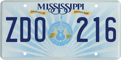 MS license plate ZDO216