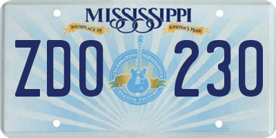 MS license plate ZDO230