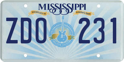 MS license plate ZDO231