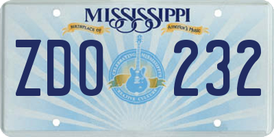 MS license plate ZDO232