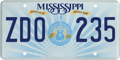 MS license plate ZDO235