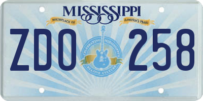 MS license plate ZDO258