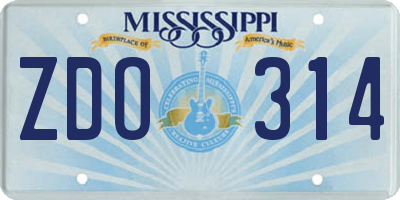 MS license plate ZDO314