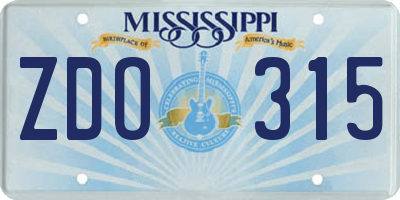 MS license plate ZDO315