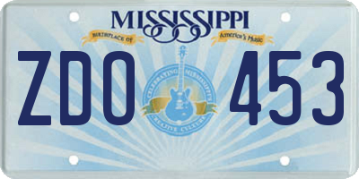 MS license plate ZDO453