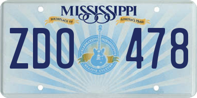 MS license plate ZDO478