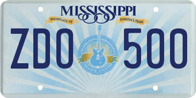 MS license plate ZDO500