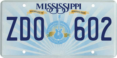 MS license plate ZDO602