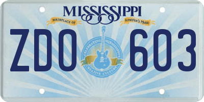 MS license plate ZDO603