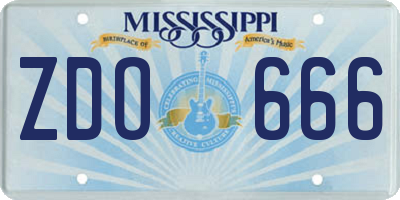 MS license plate ZDO666