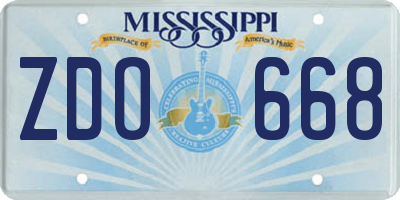 MS license plate ZDO668