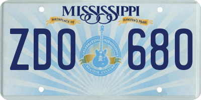 MS license plate ZDO680
