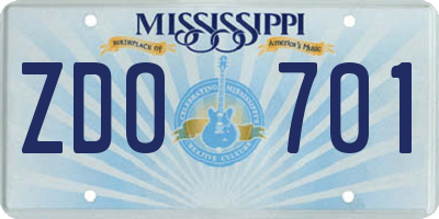 MS license plate ZDO701