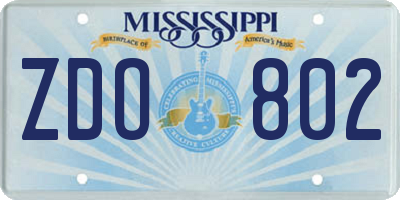 MS license plate ZDO802