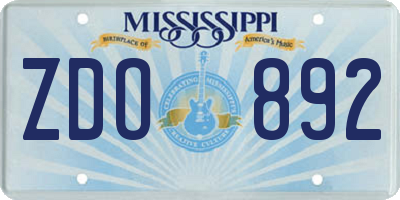 MS license plate ZDO892