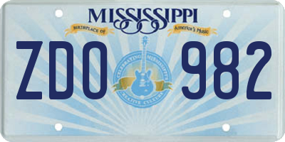 MS license plate ZDO982