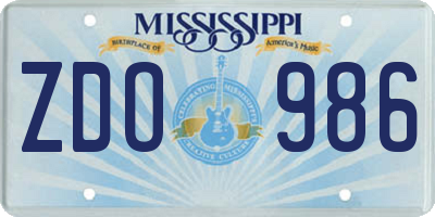 MS license plate ZDO986