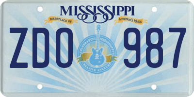MS license plate ZDO987
