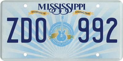 MS license plate ZDO992