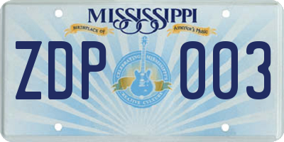 MS license plate ZDP003