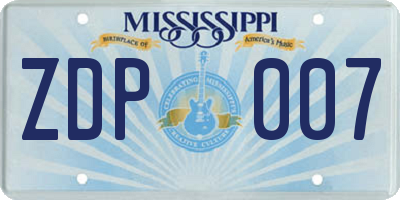 MS license plate ZDP007