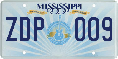MS license plate ZDP009