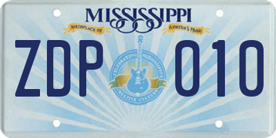 MS license plate ZDP010