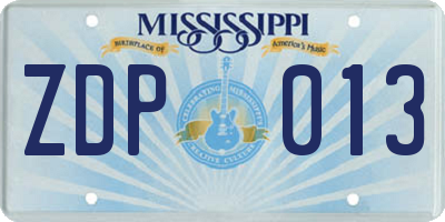 MS license plate ZDP013