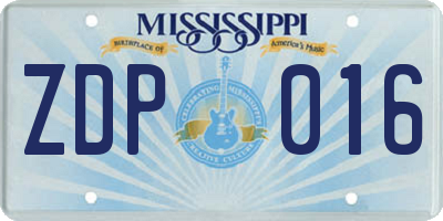 MS license plate ZDP016
