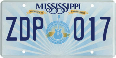 MS license plate ZDP017