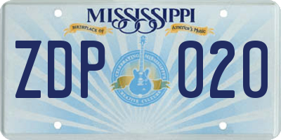 MS license plate ZDP020