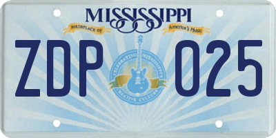 MS license plate ZDP025