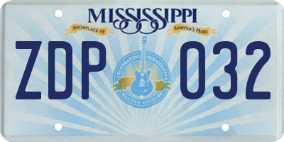 MS license plate ZDP032